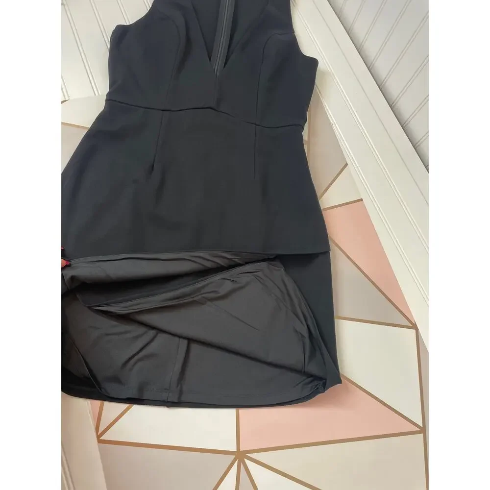NBD x Revolve Black Dries Asymmetrical Body-Con Mini Dress Sleeveless V-Neck M